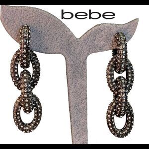 BEBE Chrome rhinestone chain-link dangling earrings